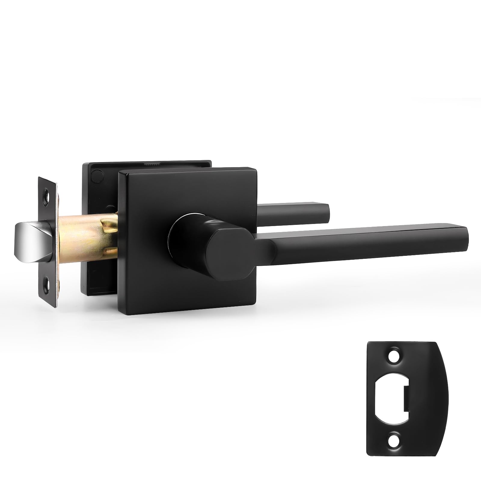 Probrico Square Black Passage Door Handle Interior Heavy Duty Keyless Door Lever Lock for Hallway Closet Slim Door Knobs Lockset, 1 Pack