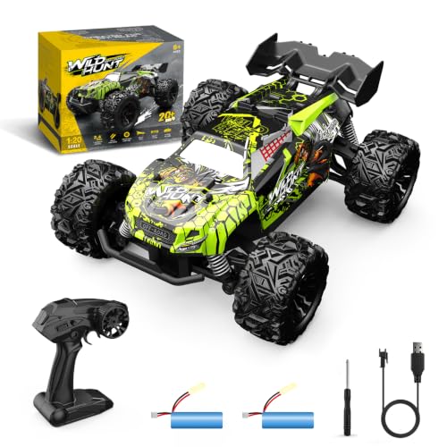 Image of RC Cars Monster Remote Control Car 2.4GHz 2WD Off-Road Power Dragon RC Truck 20 KM /H All-Terrain RC Monster Truck, 2 Batteries for 40mins Car Toys Gift for Beginner (Green
