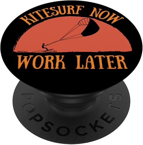 Funny Kitesurf Now Work Later Tee para amantes del kitesurf PopSockets PopGrip intercambiables
