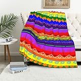 Boho Throw Blanket Mexican Rainbow Blanket Soft Cozy Fleece Blankets Plush Fluffy Fuzzy Warm Towel Blanket All-Season Flannel Blankets for Couch Bed Home Room Travel Picnic