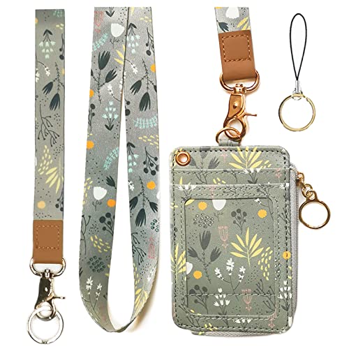 Bolimoss Schlüsselband Mit Geldbörse und Ausweishülle - Reißverschluss, Umhängeband, Modische Geldbörse für Damen (Hellgrau)