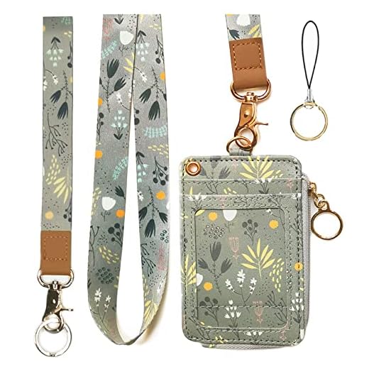 Lanyard with Wallet,Zip ID Case with Lanyard,Lanyard Badge Holder,Lanyard Wallet for Women,Fashion Lanyard Wallet, ID Case Wallet with Lanyard（ Light Grey ）