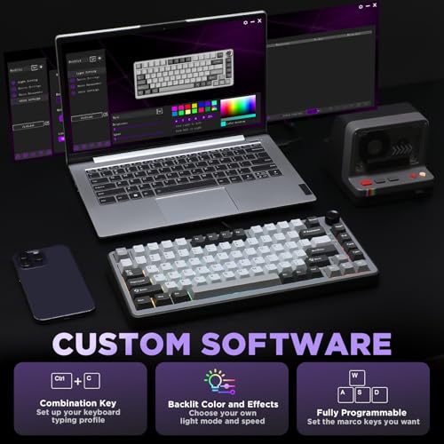 YUNZII B75 Teclado Mecánico,75% Teclado Hot Swappable,Teclado de Juego con Knob,RGB Backlit Gasket Gaming Teclado con Double-Shot PBT Keycaps,Cherry Profile (Dark Grey, Cocoa Cream v2 Switch) - imagen 4