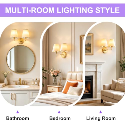 Image of Bathroom Vanity Lights 14 inch Dimmable Gold Vanity Lighting 2-Light