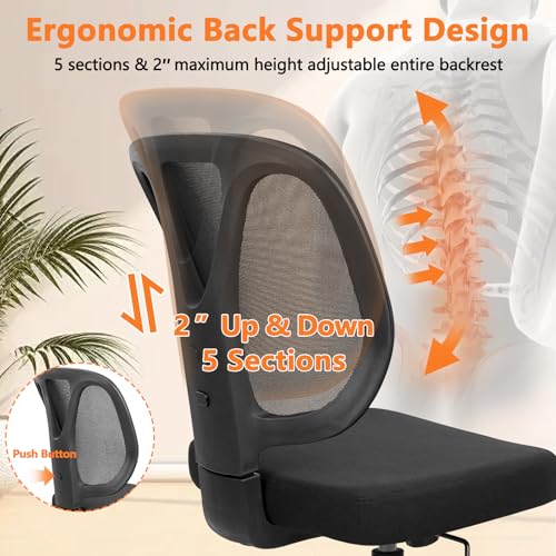 Image of CLATINA Armless Home Office Chair, 360 Swivel Rolling Desk Chair with Lumbar Support and Wheels, Adjustable Height Mesh Back Small Ergonomic Computer Task Chair for Conference Waiting, Black(6 Pack)