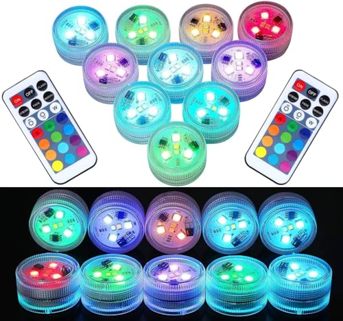 Mini Unterwasser Licht RGB Multi Mehrfarbige LED Teichbeleuchtung 10pcs Wasserdichte Teelichter mit Fernbedienung Multicolor Dekoration für Garten Aquarium Vase Badewanne Pool oder Spa Mini Unterwasser Licht RGB Multi Mehrfarbige LED Teichbeleuchtung 10pcs Wasserdichte Teelichter mit Fernbedienung Multicolor Dekoration für Garten Aquarium Vase Badewanne Pool oder Spa
