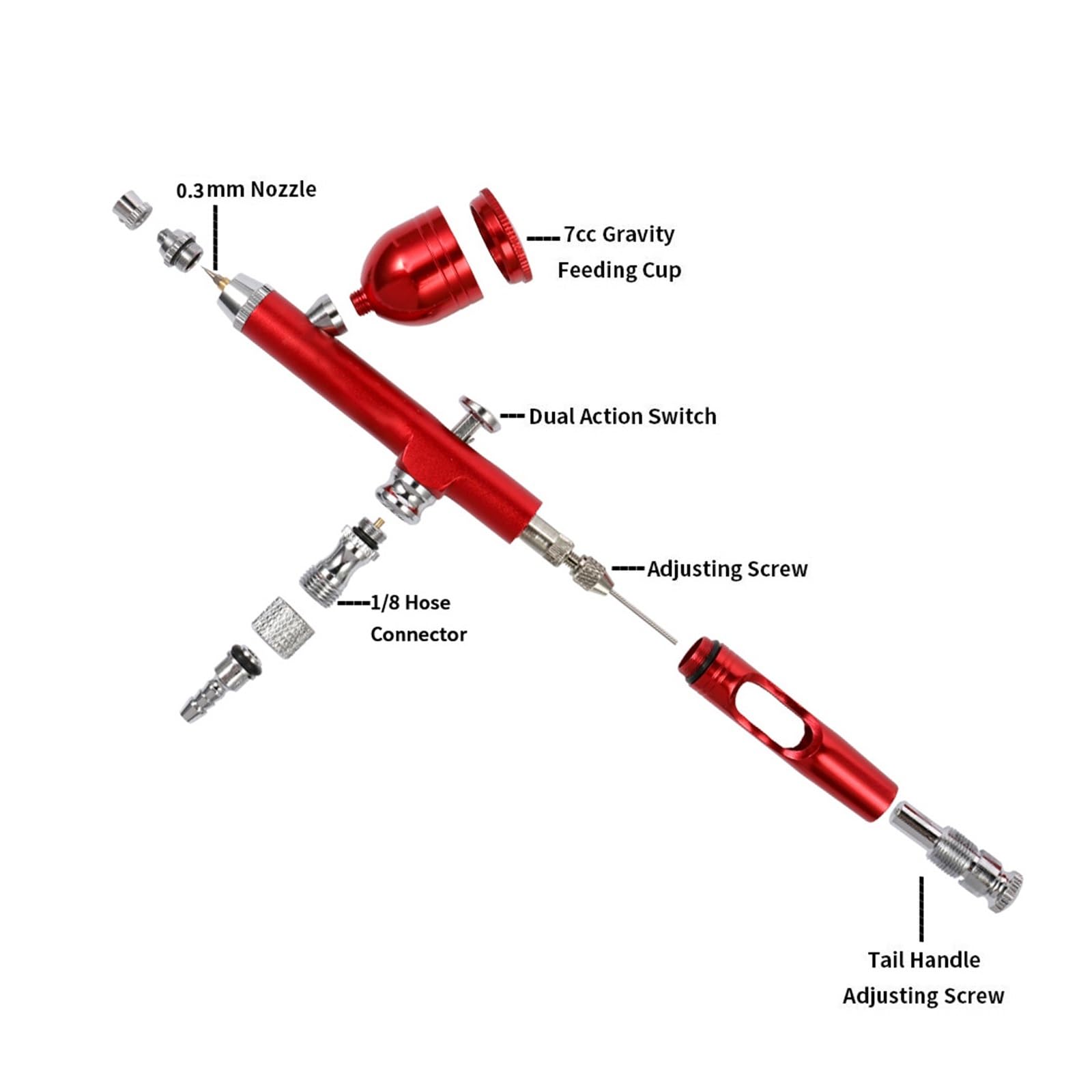 Pistolet lakierniczy， Dysza 0,3 mm do malowania aerografem z 11 narzędziami do czyszczenia, sztuczne dekoracje do pędzli z podwójnym działaniem, pistolet natryskowy(Yellow)