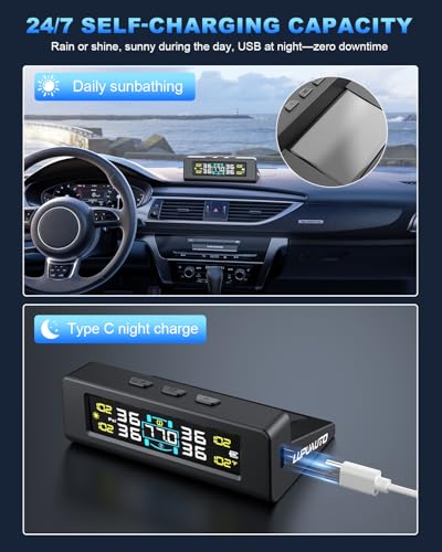 RV Tire Pressure Monitoring System, Wireless TPMS with 4 Sensors & 6 Alarm Modes, Real-time Tire Pressure Monitor, Color LCD Display, 0-99PSI for RV, Trailer, Truck, SUV - Image 5