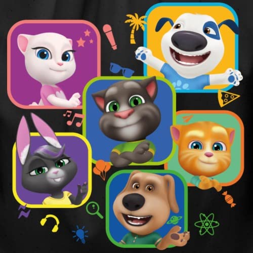 Spreadshirt Talking Tom & Friends Characters Cotton Drawstring Bag, One Size, black