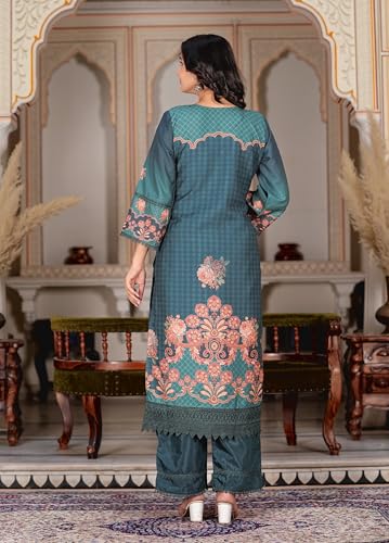 Image of Vbuyz Women's Digital Print Muslin Pakistani Style Stitched Kurta Palazzo With Dupatta | Eid Suits For Women | Salwarsuit For Women