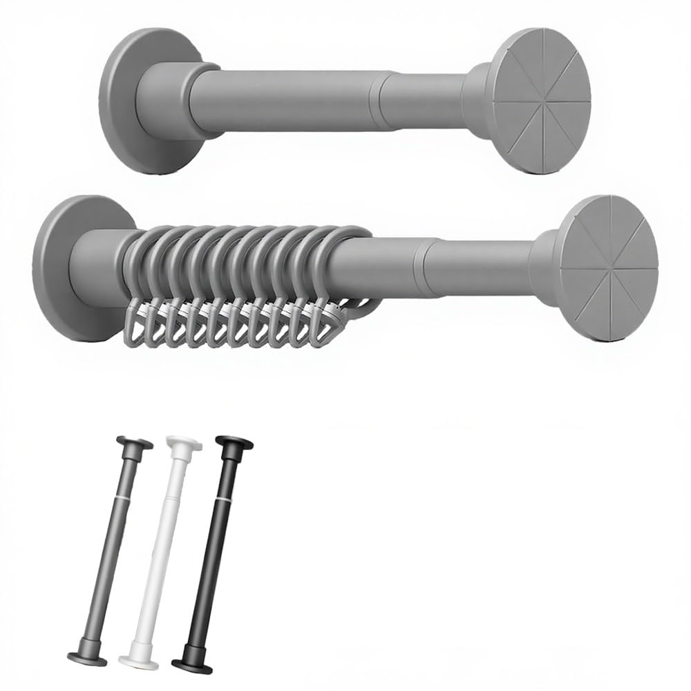 Ausziehbare Gardinenstange, 110200 cm, verstellbare Aluminium-Gardinenstange, ohne Bohren, Duschvorhangstange, Raumteiler (Grau 43,378,7 cm)