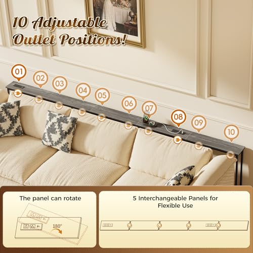 Image of Huuger 110 Inch Sofa Table with Power Outlets, Skinny Behind Couch Table | 5.9 Inch Narrow Entryway Table, Extra-Long Console Table, Behind the Couch Table with Outlet for Living Room, Charcoal Gray