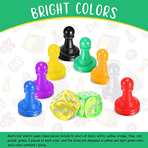 26 Pieces Multicolor Board Game Pieces And Dice Include 24 Multicolor Plastic Pawn Chess Pieces And 2 Plastic 6-Sided Game Dices, Chess Game Pieces Dice Set For Board Game Components Table Marking #TOP2