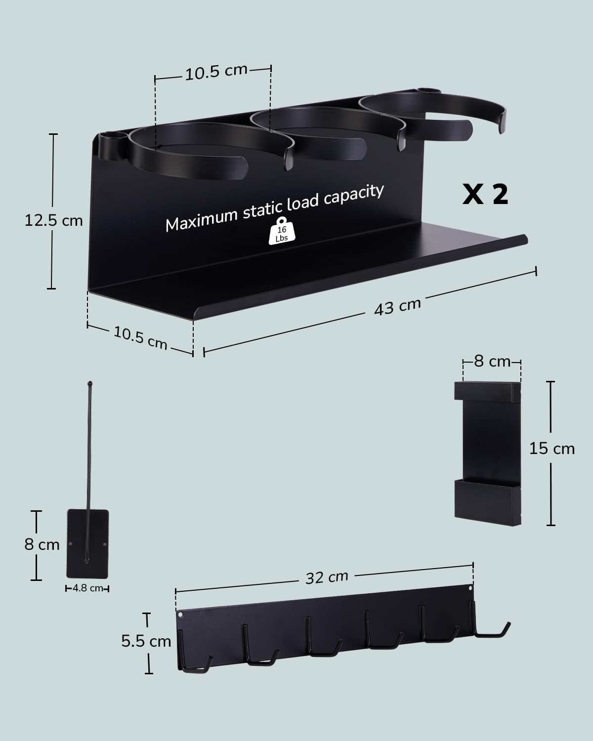HAMARA Fiber-Steel Magnetic Stanley Cup Holder for Fridge – 5-Piece Tumbler & Lid Organizer Set with Straw Rack & Hook Rail, Water Bottle Storage, Stanley Cup Accessories for Kitchen & Pantry - Image 2