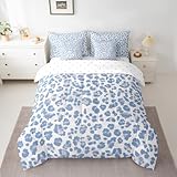 Feelyou Light Blue Leopard Comforter Set With Sheets 7 Piece Full Size Cheetah Bedding Set for Kids Boys Girls Animal Print Bed in a Bag Leopard Fur Print Room Decor Safari Soft Lightweight Microfiber