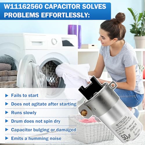 Image of Upgrade W11395618 W11162560 W10625046 Washer Motor Run Capacitor 50uF 250VAC 50 /60Hz 10000AFC Compatible With Whirlpool Washer Capacitor Replace W10390446 W10866250 W10843769 WPW10625046 W11315694