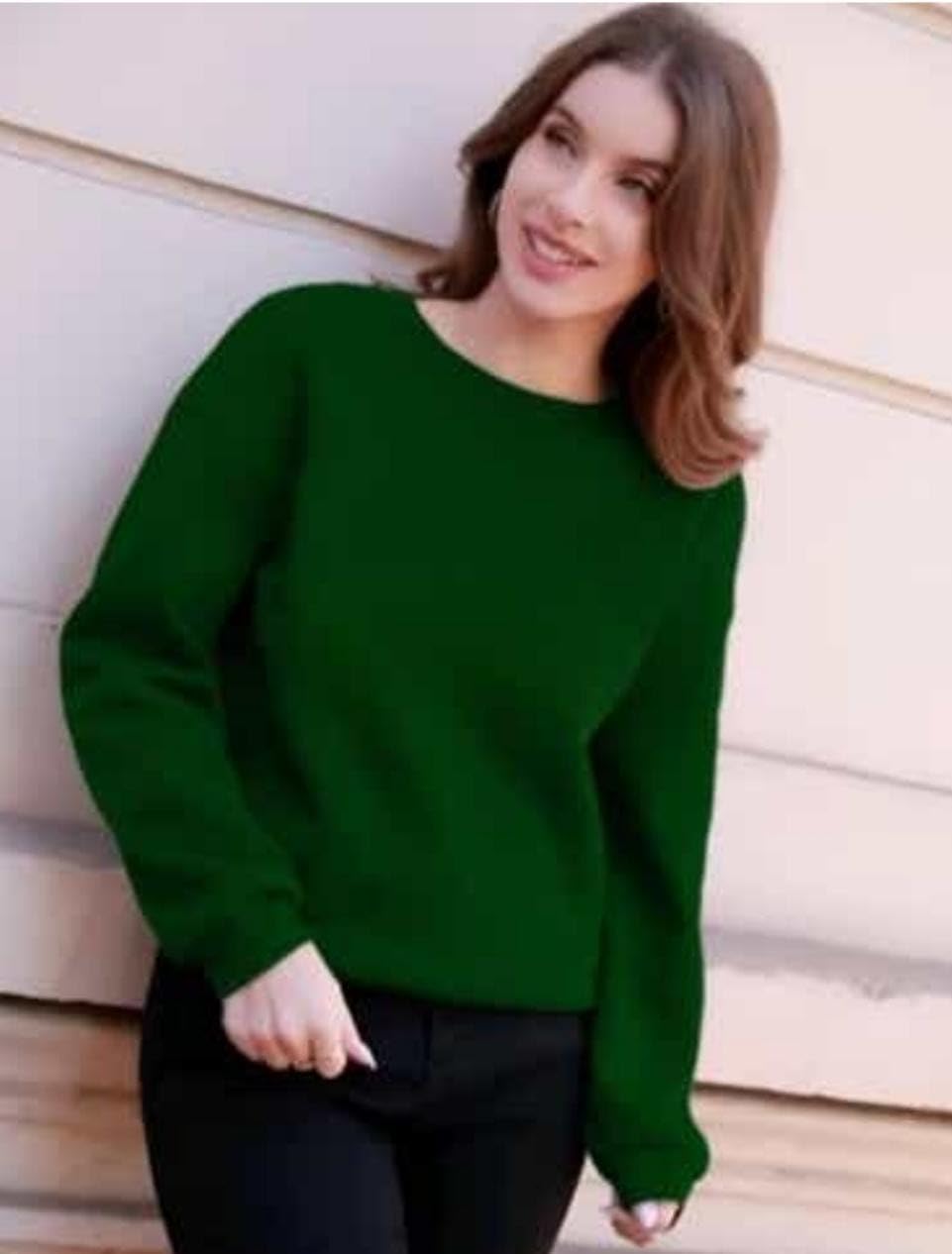Fleece Unisex Plain SWEATSHIRTGREENXL 1