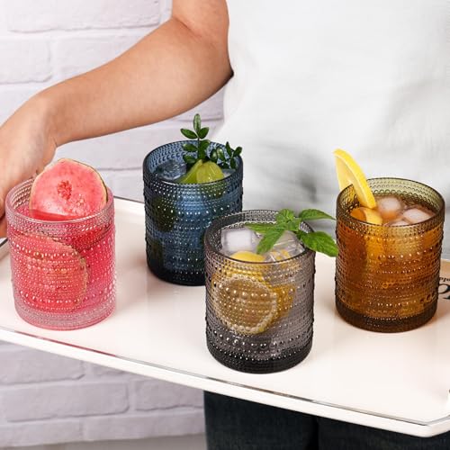 image for JPPSUJJ Cocktail Glasses 10 oz Hobnail Drinking Glasses Set of 6, Vint