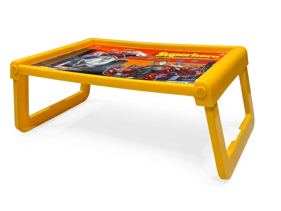 KITCHIVO™ Kids Foldable Study Table for Children | Portable Lightweight Plastic Study Desk | Cartoon Printed Table for Study, Drawing & Activity | Compact & Easy to Store (Yellow Superhero) 4