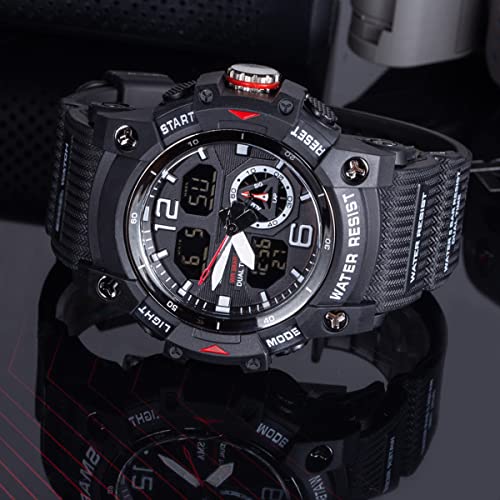 KXAITO Men's Analog Sports Watch Military Watch Outdoor LED Stopwatch Digital Electronic Large Dual Display Waterproof Tactical Army Wrist Watches for Men 80072