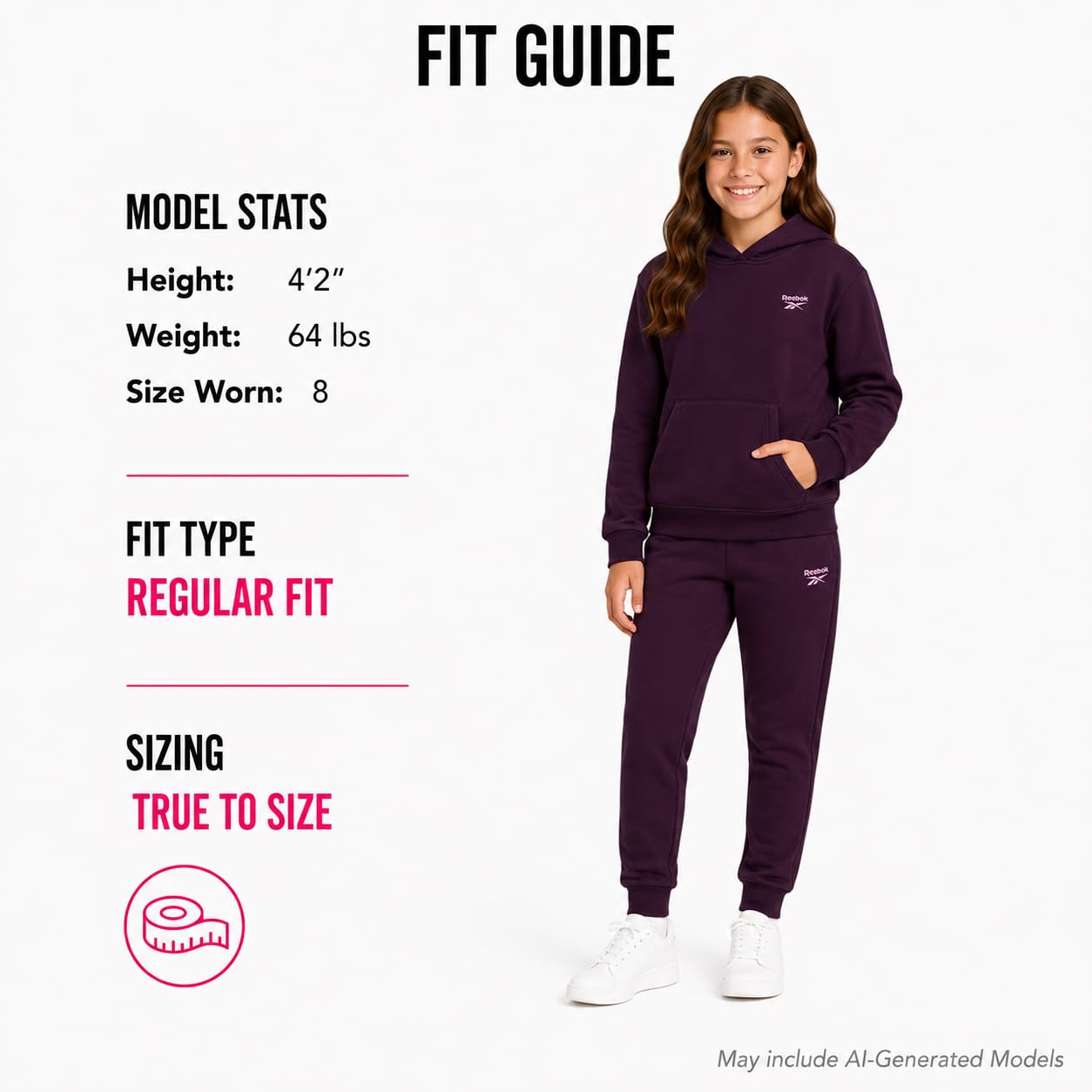 Reebok da Set 2 pezzi felpa con cappuccio tuta e pantaloni della per ragazze