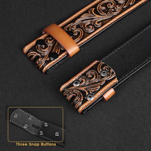 Image of SANSTHS 2 Pack Western Belts for Men without Buckle, Cowboy Belt for Buckle Western Leather Belt Straps for Jeans
