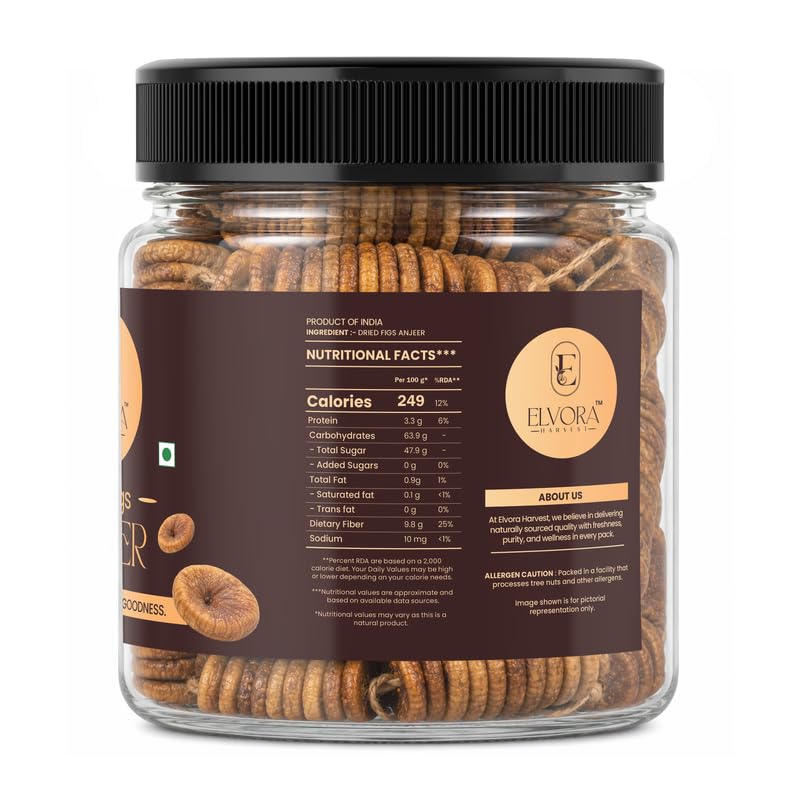 Image of ELVORA HARVEST Dried Afghani Anjeer 100G | Healthy Dry Fruit Snacks | Dried Figs | Rich Source Of Fibre Calcium & Iron | Low In Calories And Fat Free Snacking Dieting