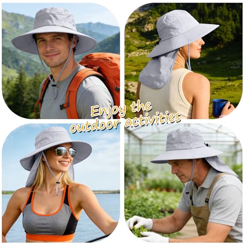 Image of Sun Hats for Men Women, UPF50+ Protection Safari Hat,Wide Brim Fishing Hat with Neck Flap,Bucket Hats for Beach Hiking