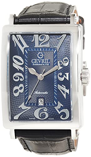 Gevril Men's Avenue of America Swiss Automatic Watch, Genuine Italian Black Handmade Leather Strap with Tang Buckle
