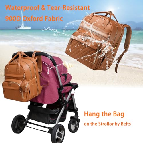 Image of Astro alan Baby Diaper Bags with Changing Station, Waterproof Diaper Bag Backpack for Moms Dads with USB Charging Port, Baby Shower Gifts, Large Capacity diaper backpack, Brown