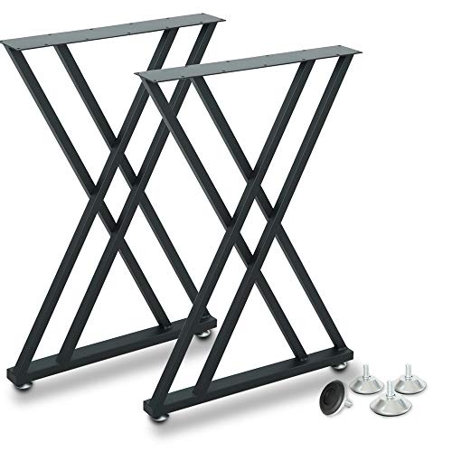 Hottest Sales Metal Industrial Dining Modern Table Legs Desk Legs Base Wrought Iron Coffee Table Workbench Legs Bench Legs Night Stand Office Table 28 inch Double X Shape Black DIY (1 Set of 2 pcs) 28"H x19.7"