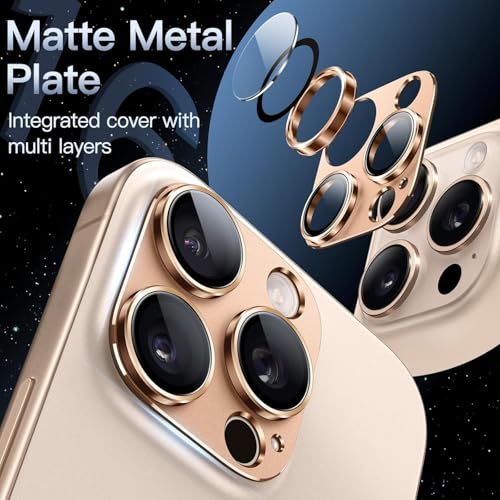 Image of Tempered Glass Camera Lens Protector for iPhone 16 Pro /iPhone 16 Pro Max - Alloy Metal Cover with Tempered Glass - Scratch Resistant, Easy Installation (Brown)