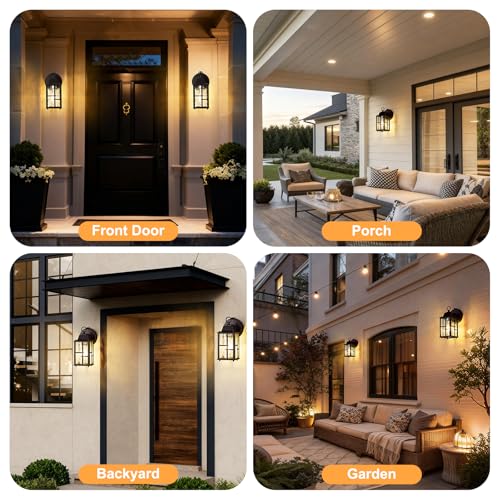 Image of 2-Pack Dusk to Dawn Outdoor Wall Lights, Weatherproof Exterior Lighting Fixture Wall Mount, Aluminum Ripple Glass Porch Light, Anti-Rust Outside Wall Sconce for House, Garage(Brown)