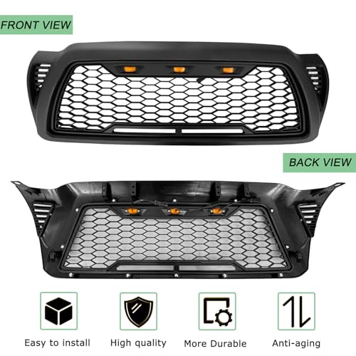 MATMACRO Mesh Grille Compatible For Toyota Tacoma front grill with 3 LED Lights 2005 2006 2007 2008 2009 2010 2011 - Thumbnail 7