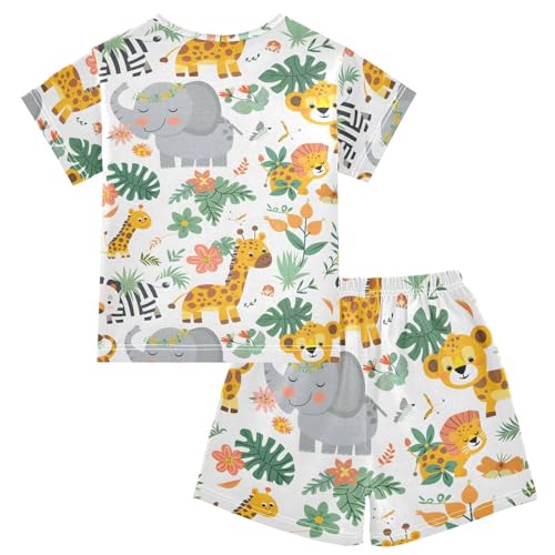 ALAZA Elephant Giraffe Leopard Tiger Pajamas Short Sleeve 2 Piece Sleepwear Top and Bottom Pajama Set Unisex2