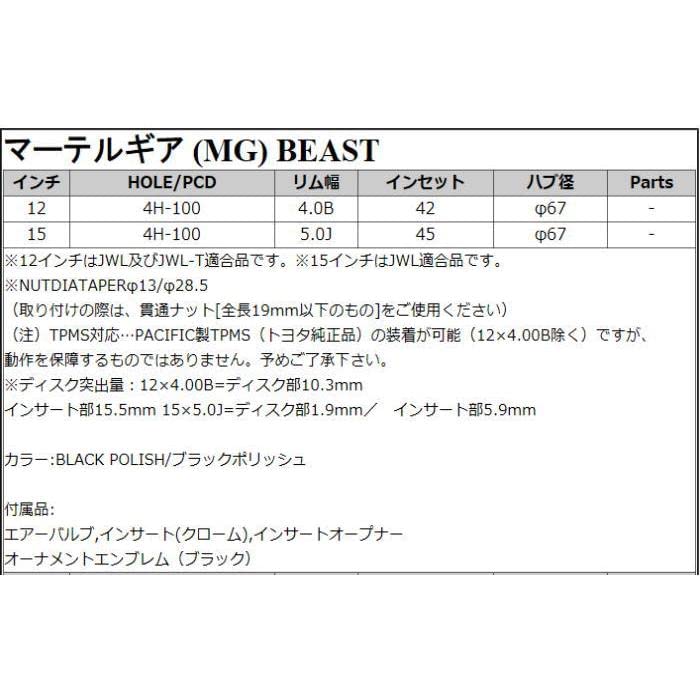 Amazon | 【ホイールのみ 4本セット】12インチ CRIMSON MG BEAST