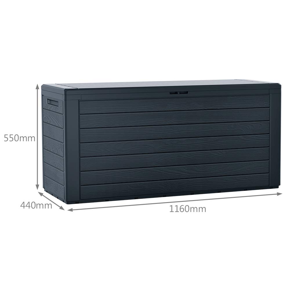 Vounot Coffre de Rangement Jardin XL 280 litres 116 x 44 x 55 cm Polypropylène Style Bois Anthracite