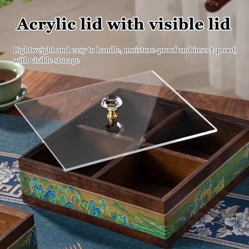 Boîte à fruits secs divisée en bois avec couvercle – Plateau à bonbons à 4/6 compartiments et couvercle en verre acrylique pour noix et fruits secs