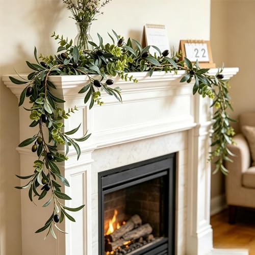 Artificial Olive Leaf Vine 2pc 12FT Olive Branches with Realistic Fruits