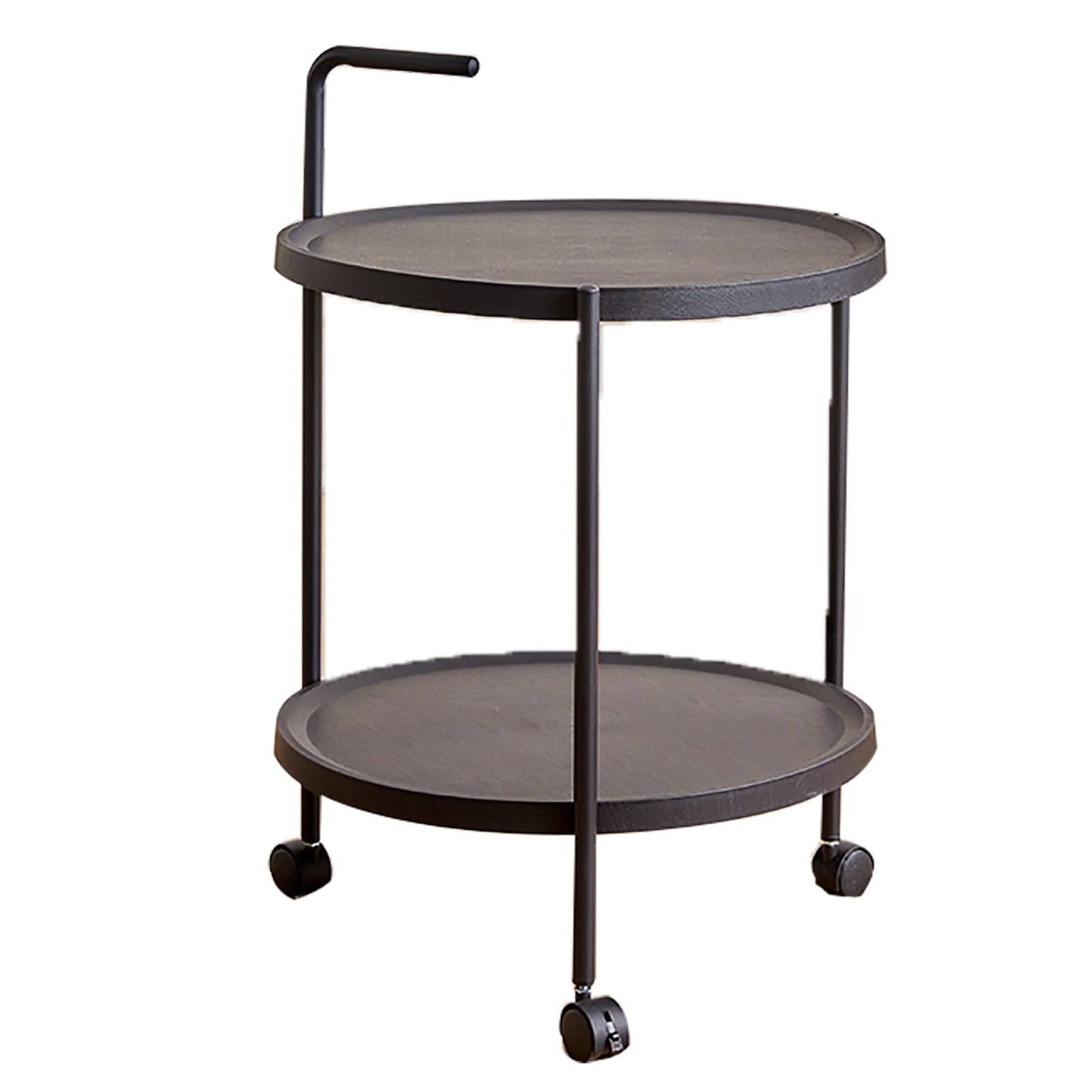 SXZenSpace Side Table with Tier Storage Shelf End Rolling Wheels Sofa Armrests for Living Room Bedroom Office Bathroom(Svart)