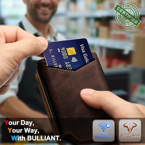 Image of BULLIANT Men Wallet Leather Wallet Card Holders Money Clip for Men 10Cards-Magnetic Flip on Metal Case