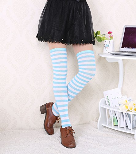 Image of DRESHOW Extra Long High Thigh Socks Striped Over Knee Thin Tights Long Stocking