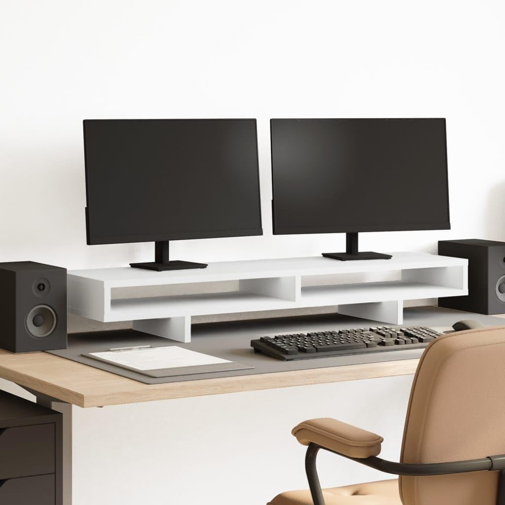 Generico Supporto per Monitor Bianco 100x27x15 cm Legno Massello di Pino,Dispositivi elettronici,Accessori per dispositivi elettronici,Accessori per Computer,Rialzi e Supporti per computer-854751