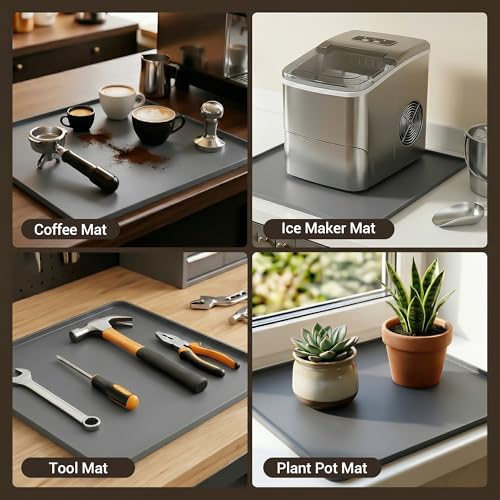 Image of ZJWZLG Silicone Coffee Mat for Countertop, 16x16 inch - Heat Resistant Espresso Machine Mat with Raised Edge, Non-Slip Waterproof Station Pad, Compact Coffee Bar & Kitchen Accessories - Grey