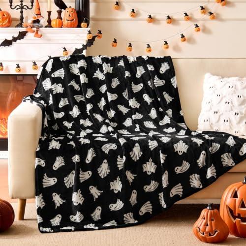 Image of BEDELITE Ghost Halloween Throw Blanket Decor & Gift, Black, 50 inchx60 inch