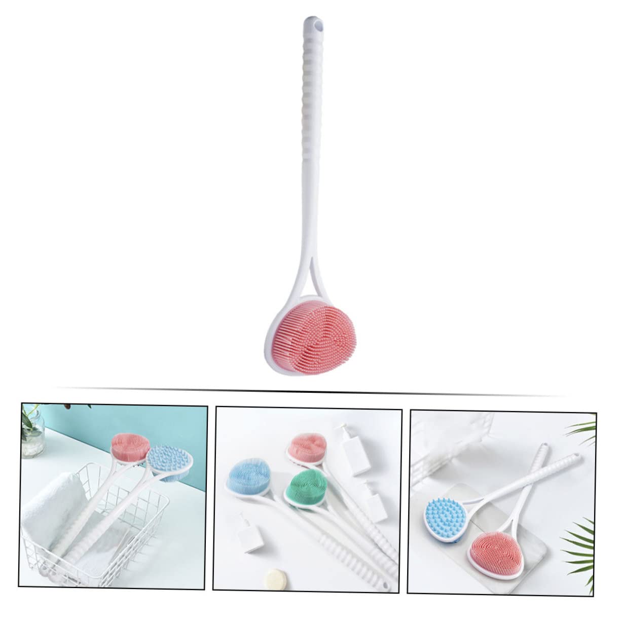 minkissy Spazzola da bagno per la schiena e la schiena, 3 pezzi, spazzola da bagno con manico e manico lungo, spazzola da bagno in luffa per il corpo da uomo, rosa
