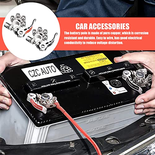 image for Moly Magnolia Car Battery Terminal Connectors, 2Pcs 4 Way Quick Releas