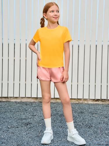 Haloumoning Girls Athletic Shirts Short Sleeve Dry Fit T-Shirt Kids Summer Curved Hem Tee Tops 5-14 Years2