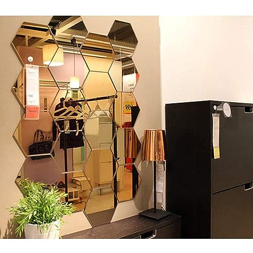 Image of Bikri Kendra - Hexagon 20 Golden Stickers for Wall, Mirror Decor Sticker, Wall Mirror Stickers, Decorative Sticker
