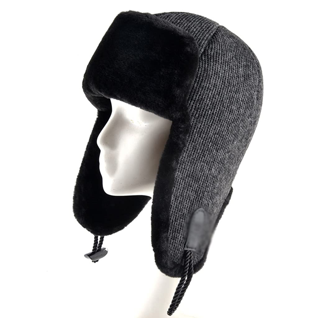 FENOKD Solid Color Bomber Hat Men Winter Hats for Women Knitted Cap Thick Warm Ear Bone Snow Caps (Dark Grey 7 3/8)?Dark Grey-7 3/8